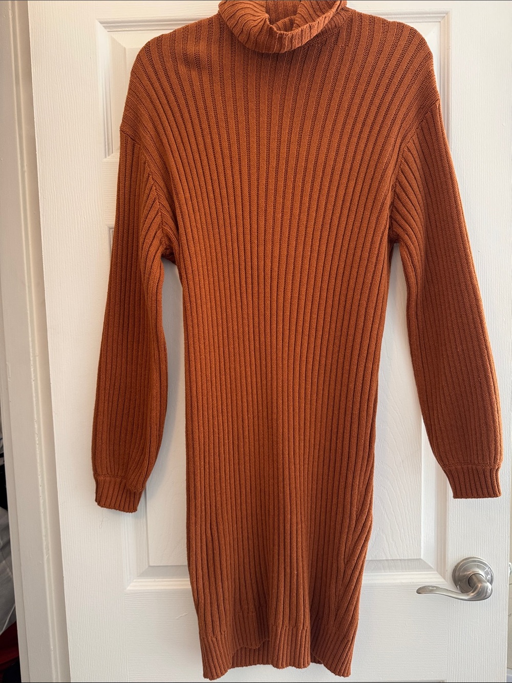 Fashion Nova Ribbed Turtleneck Sweater Dress - Rust Orange